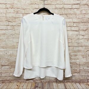 J Jill Womens Blouse Size XS Long Sleeve Layered Dressy Pullover Top Solid Ivory